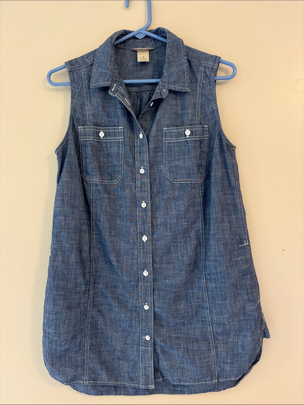 Duluth Trading Co Organic Cotton Chambray Sleeveless Tunic Shirt Small